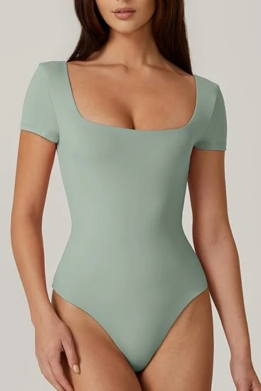 Kvennakerfisháls tvöfaldur lag bodysuit tíska